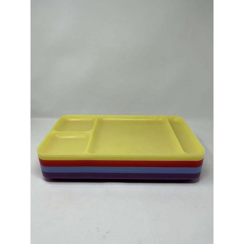 8 Vintage Tupperware Divided Lunch Trays 1535-3 Red Purple Blue Yellow
